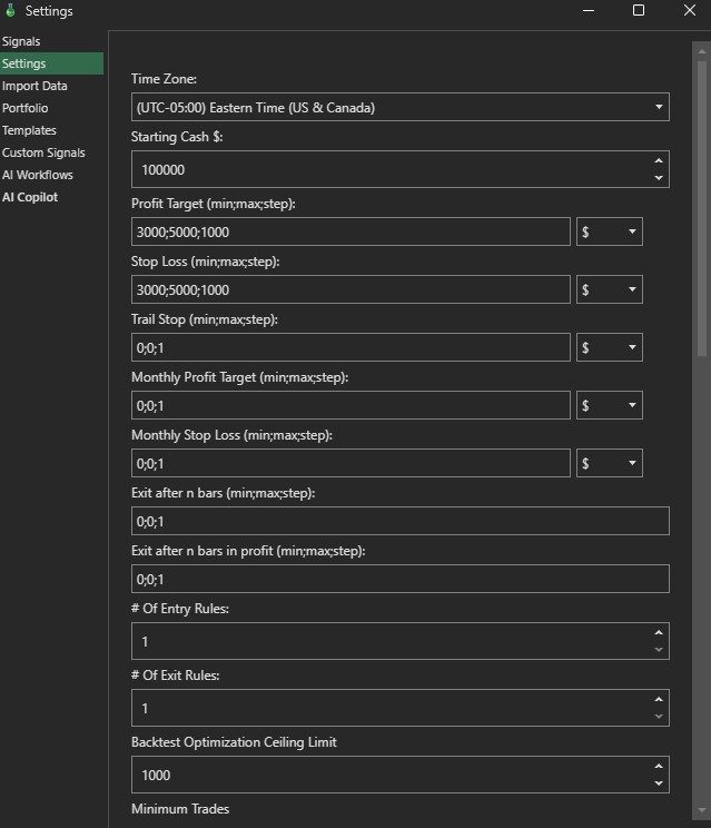 Strategy settings