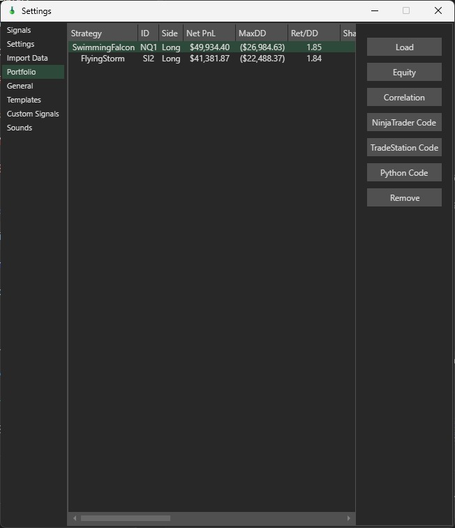 Portfolio tab