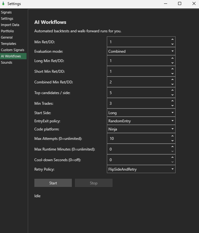 AI Workflows settings page